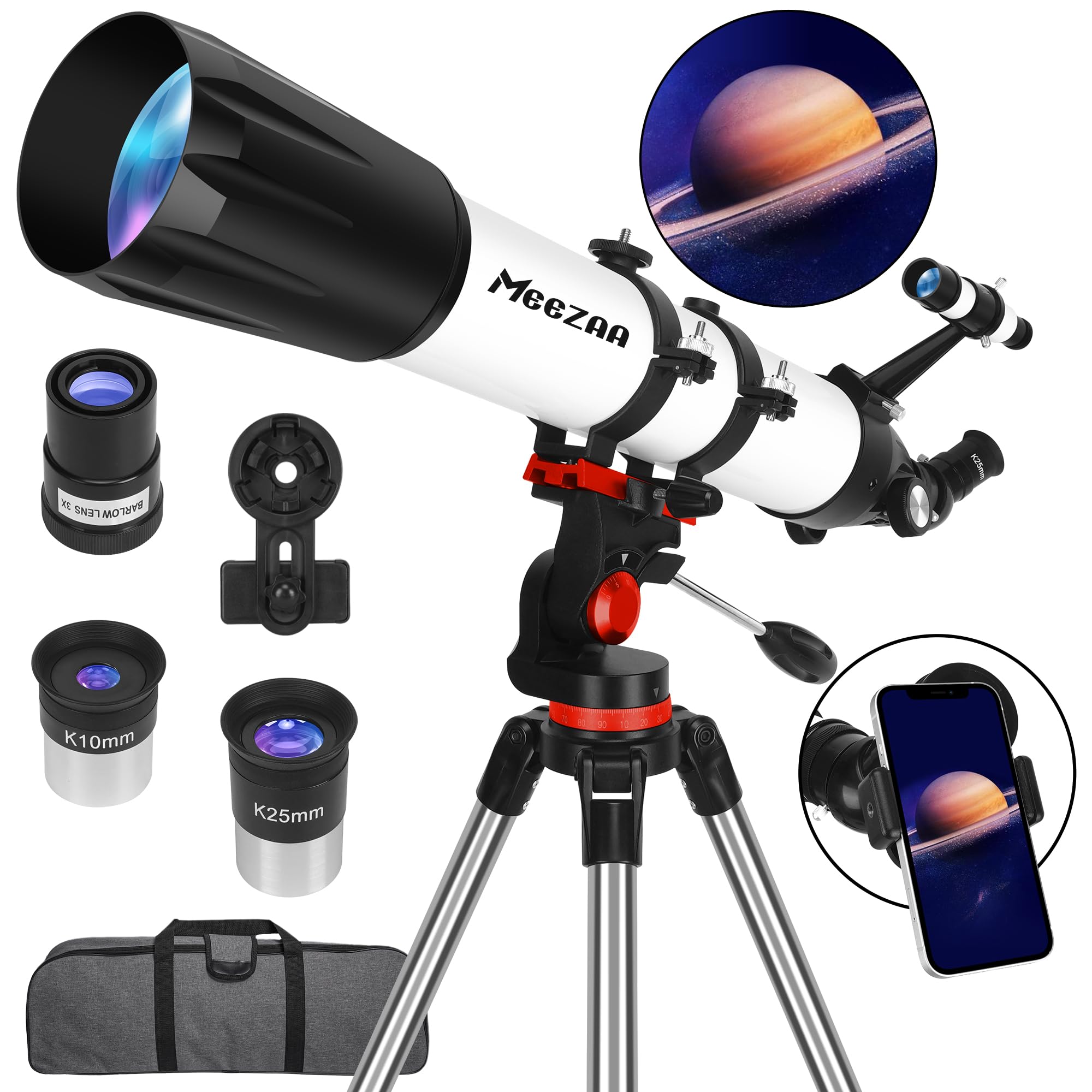 MEEZAA Telescope, Astronomy Telescope for Adults High Powered, 90mm Aperture 800mm Professional Refractor Telescopes for Kids & Beginners, Multi-Coated High Transmission with Phone Adapter Carry Bag MEEZAA Telescope, Astronomy Telescope for Adults High Powered, 90mm Aperture 800mm Professional Refractor Telescopes for Kids & Beginners, Multi-Coated High Transmission with Phone Adapter Carry Bag