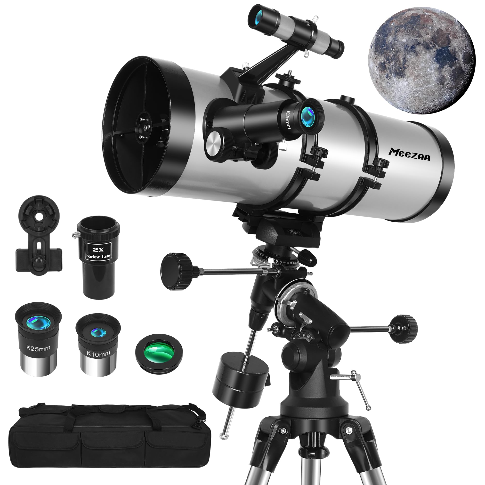 Telescope, 150EQ Newton Reflector Telescope Astronomy Professional for Adults & Beginners, Astronomical Mirror Telescope with Equatorial Mount, Mobile Phone Holder, Tripod, Moon Filter & Carry