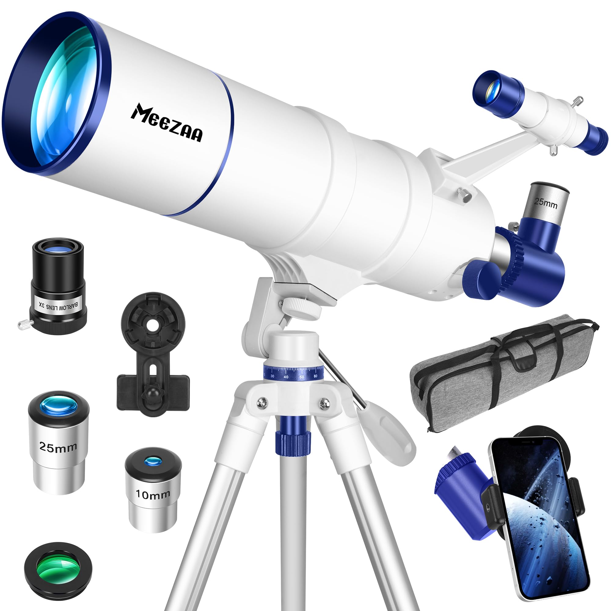 Telescope Astronomy Professional for Adults, 90 mm Opening 550 mm Astronomical Refractor Telescopes for Children & Beginners, Portable Travel Telescope with Tripod, Moon Filter & Carry Bag